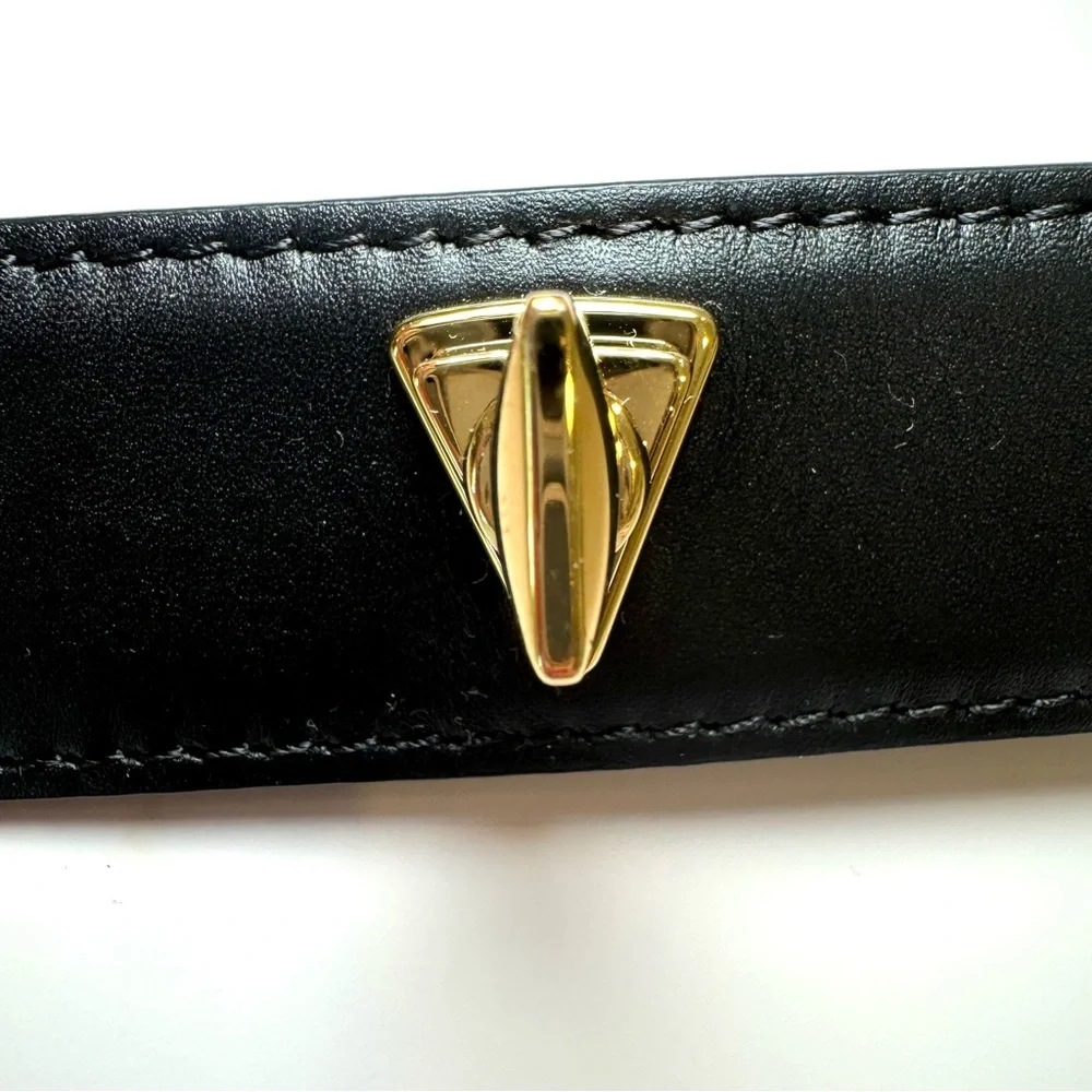 NWT Valentino Garavani Bold Edition V Logo Black Calfskin Leather Belt, Sz 80/32